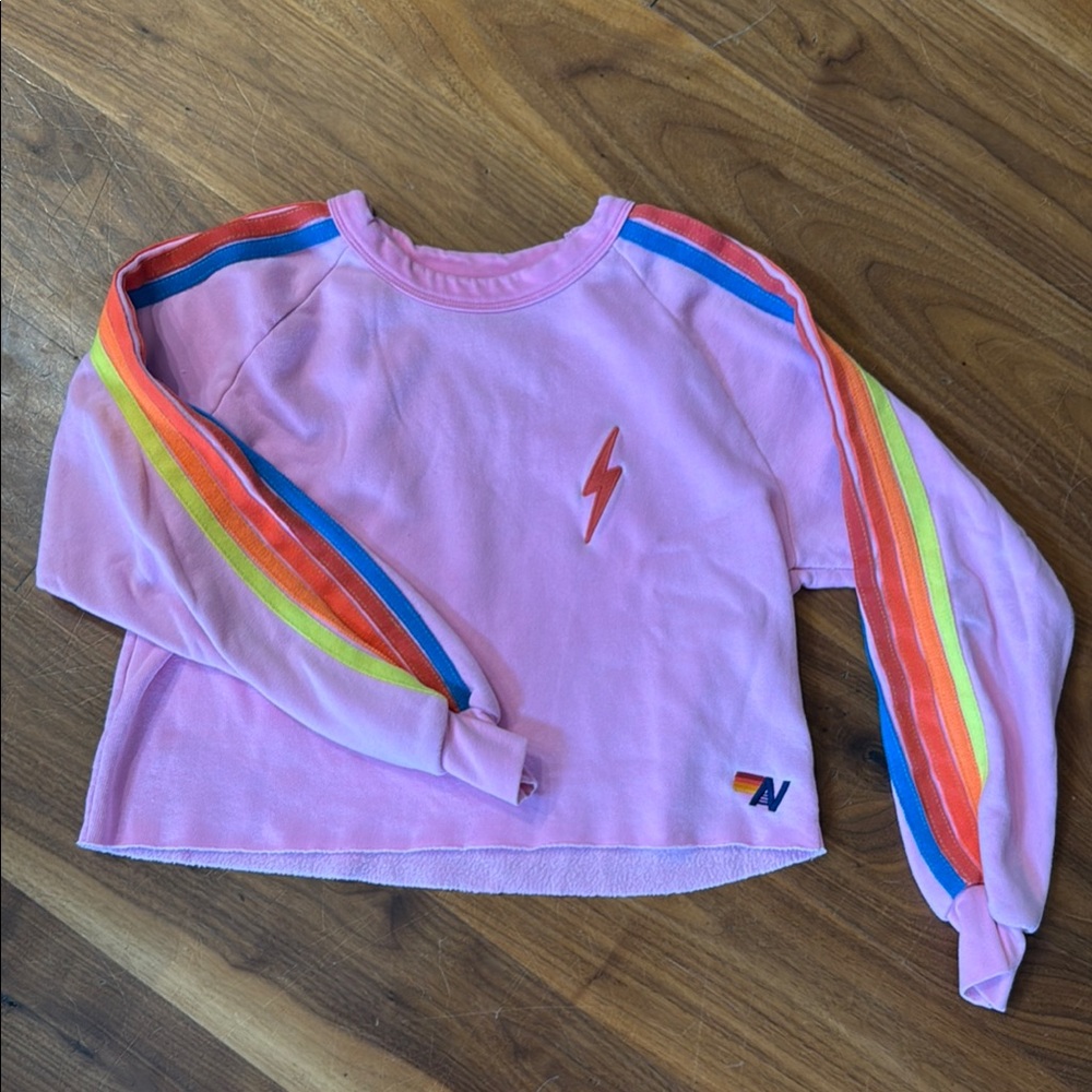 Aviator Nation Pink Sweatshirt with Rainbow Stripes